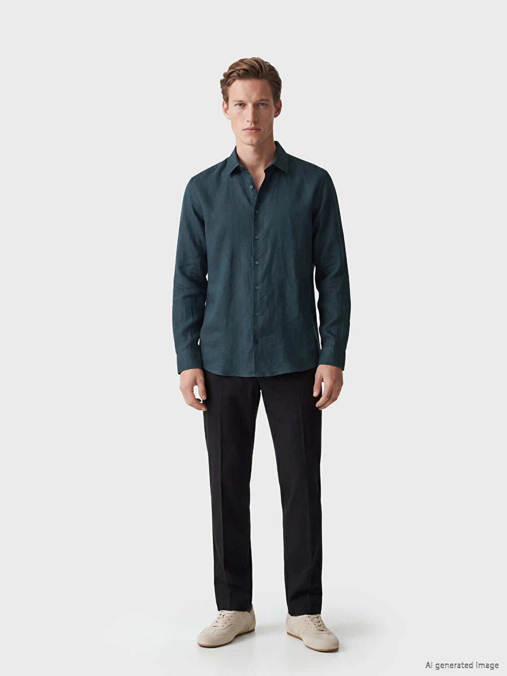 SOUTHBLUE Petrol Regular Fit %100 Keten Erkek Gömlek