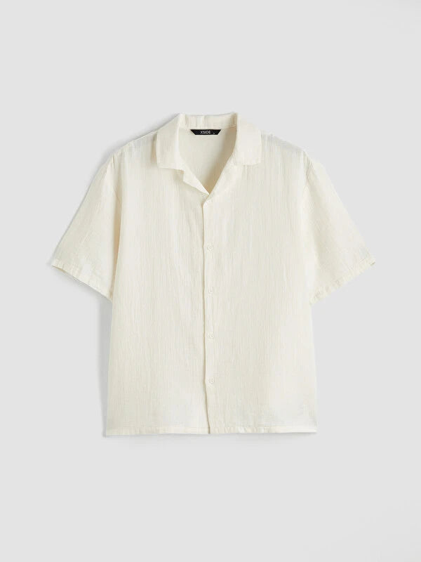 XSIDE Ekru Loose Fit Resort Yaka Müslin Erkek Gömlek
