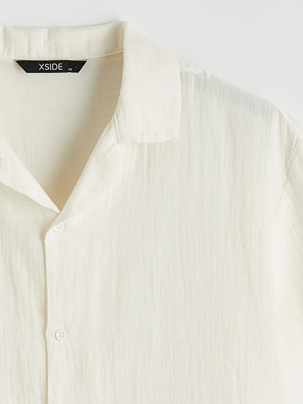 XSIDE Ekru Loose Fit Resort Yaka Müslin Erkek Gömlek