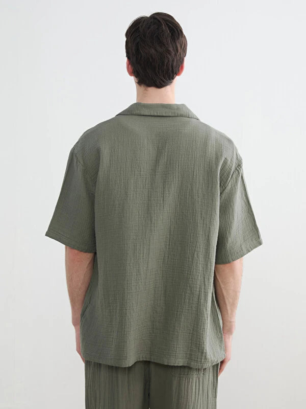XSIDE Haki Loose Fit Resort Yaka Müslin Erkek Gömlek