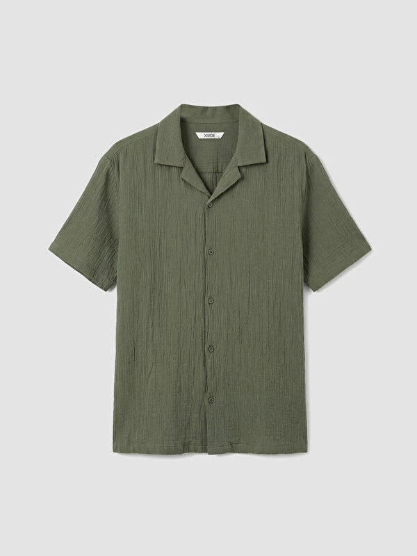 XSIDE Haki Loose Fit Resort Yaka Müslin Erkek Gömlek